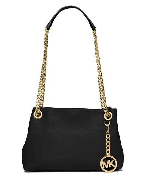 michael kors black bag with gold chain|michael kors black shoulder handbags.